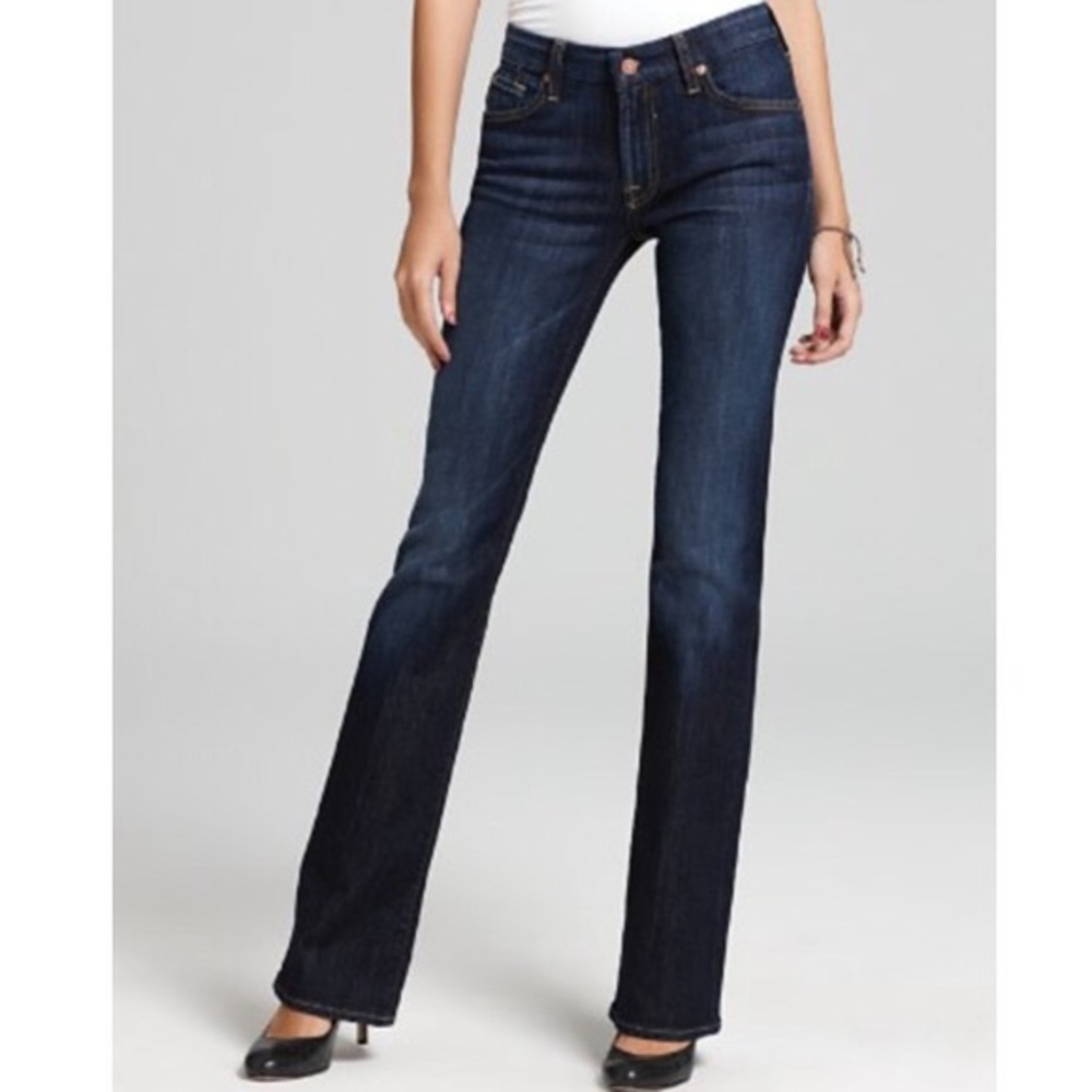 7 For All Mankind Dark Indigo Bootcut Flare Jeans Low Rise Stretch 27 7FAM